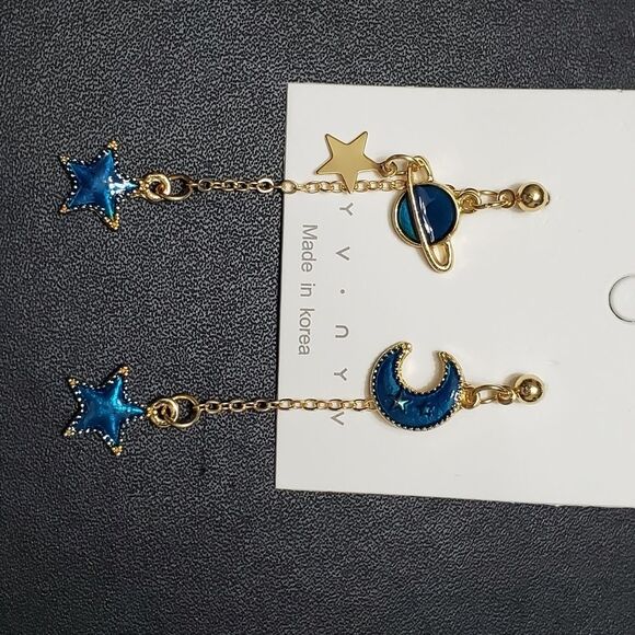 **Final Sale** Gold tone stars, planets and moon earrings - Picture 3 of 8